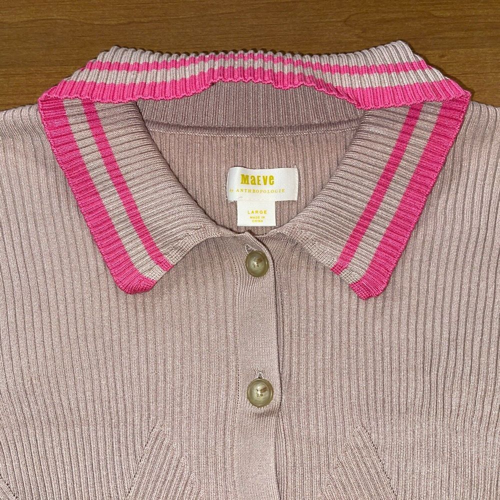 Maeve Anthropologie Sweater Women Large Beige Pink‎ Stripe Ribbed